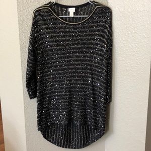 High Low Sequin Long Sleeve Tunic